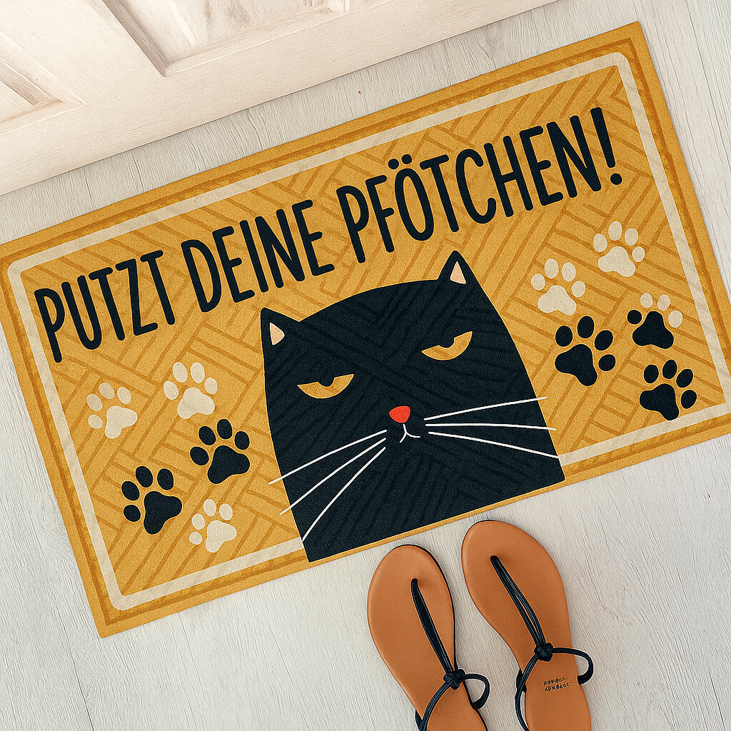 Fußmatte Putzt deine pfötchen Gelb Katze