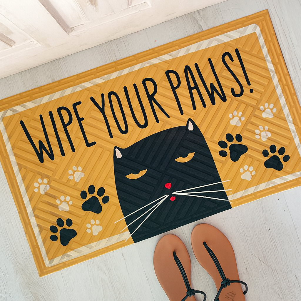 Fußmatte Putzt deine pfötchen Gelb Katze