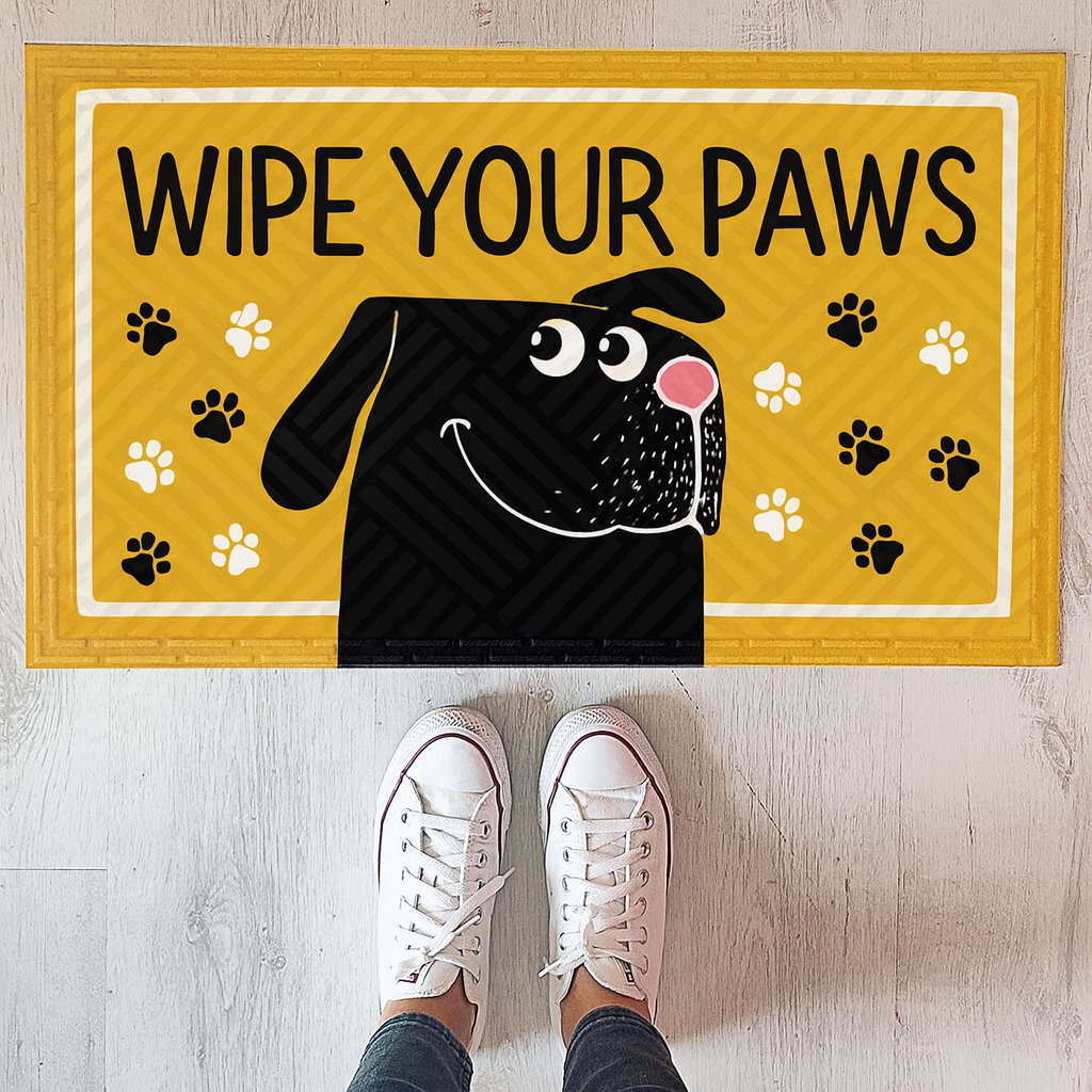 Fußmatte Putzt deine pfötchen Gelb