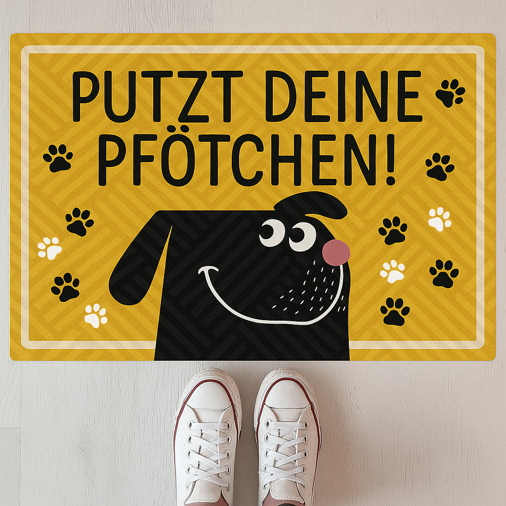 Fußmatte Putzt deine pfötchen Gelb